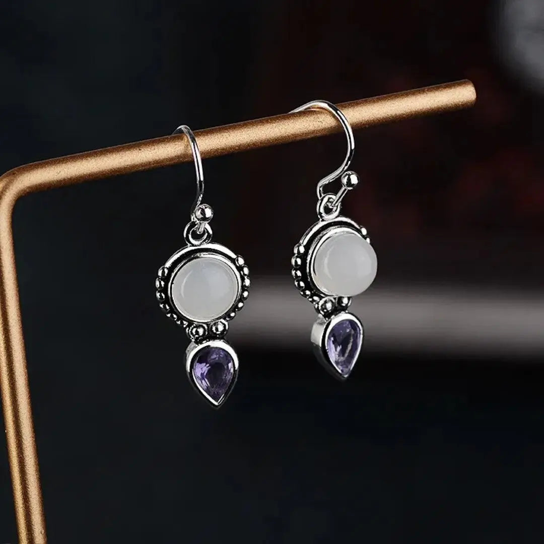 Vintage Moonstone Purple Crystal Earrings Unique Joyas