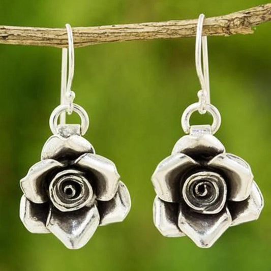 Vintage Silver Flower Earrings Unique Joyas