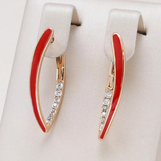 Gold-plated elegant earrings with red enamel Unique Joyas