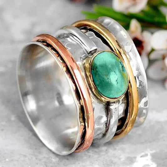 Vintage Turquoise Silver and Gold Ring Unique Joyas