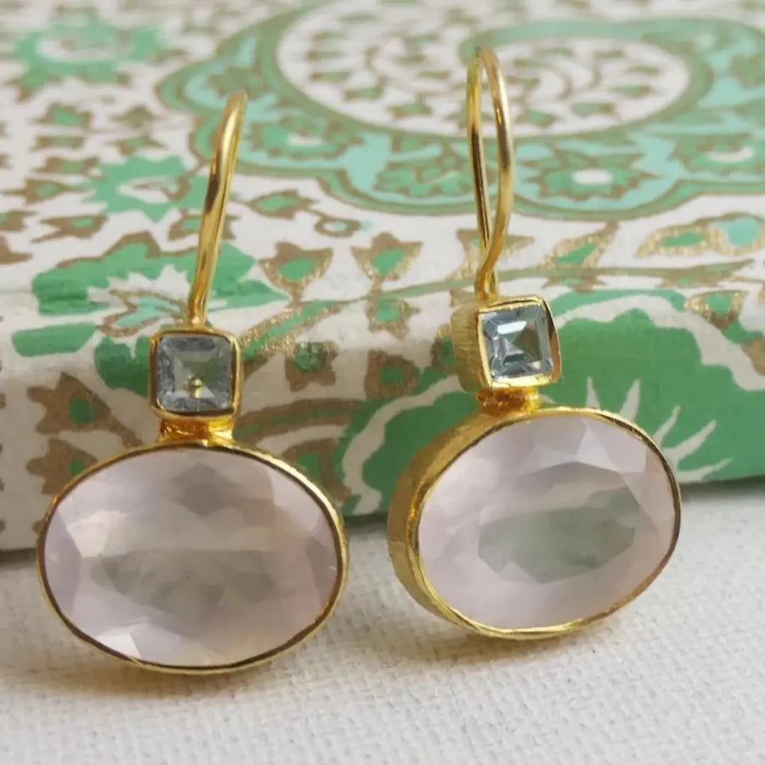 Golden Vintage Earrings with White Crystal Unique Joyas