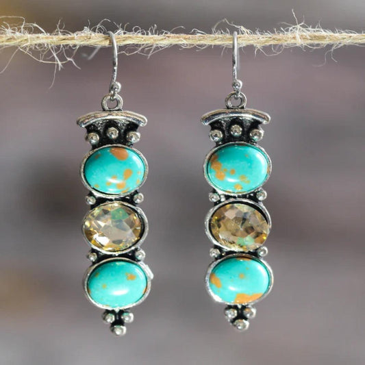 Vintage Natural Turquoise Dropped Earrings Unique Joyas