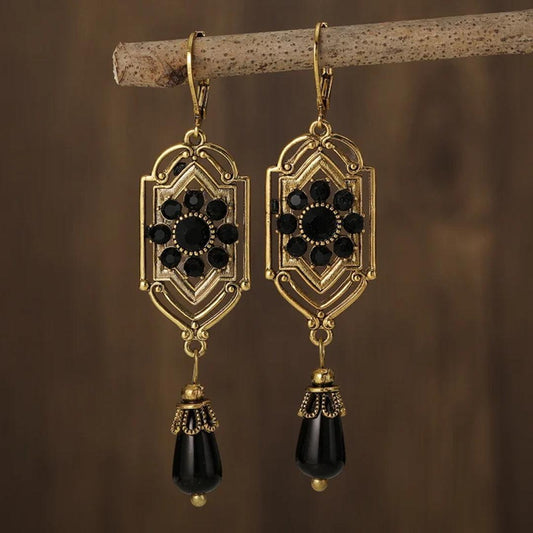 Vintage Black Gold-Plated Dangle Earrings Unique Joyas