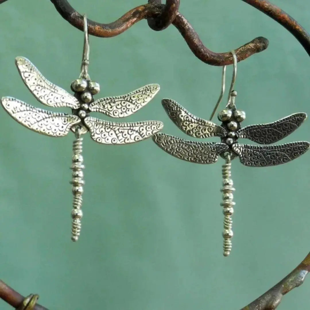 Sterling Silver Vintage Dragonfly Earrings Unique Joyas