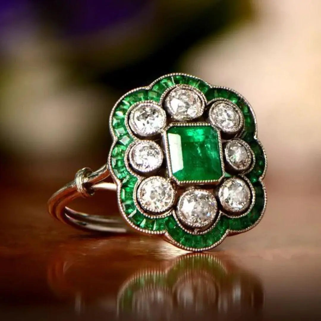 Vintage Emerald Ring Unique Joyas