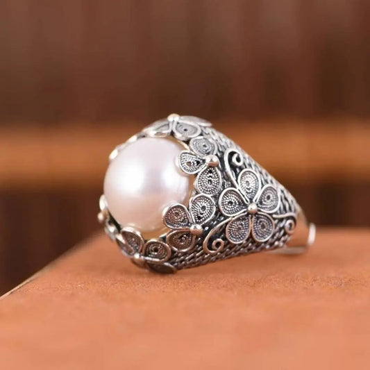 Vintage Pearl Ring in Silver Unique Joyas