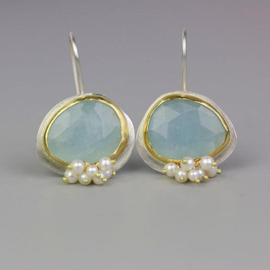 Vintage Light Blue Stone Earrings Unique Joyas