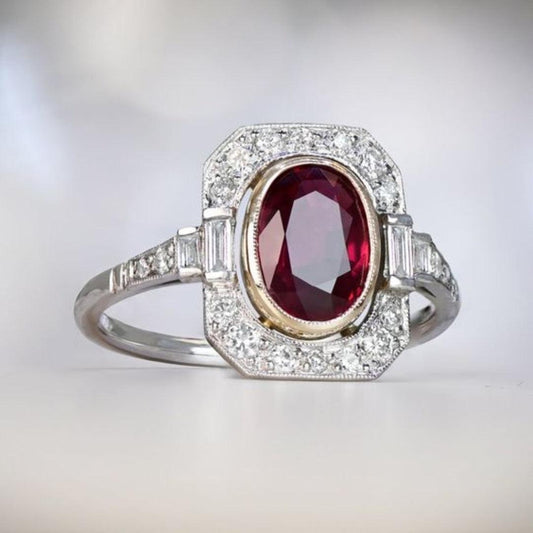 Vintage Red Zirconia Silver Ring Unique Joyas