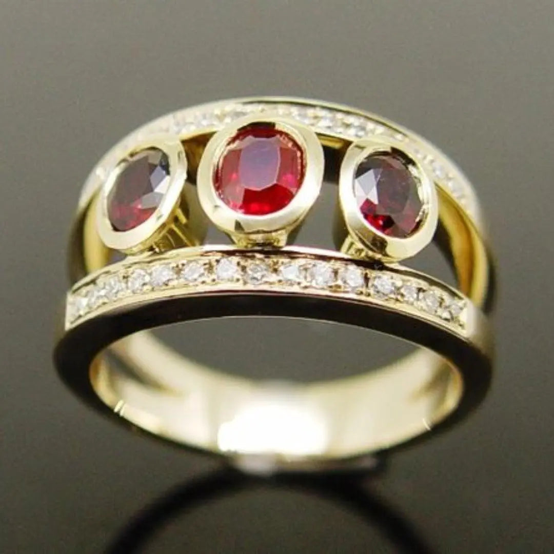 Vintage Red Zirconia Gold Ring Unique Joyas