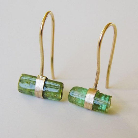 Vintage Green Stone Gold Earrings Unique Joyas