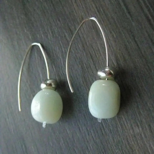 Vintage Silver Green Stone Earrings Unique Joyas