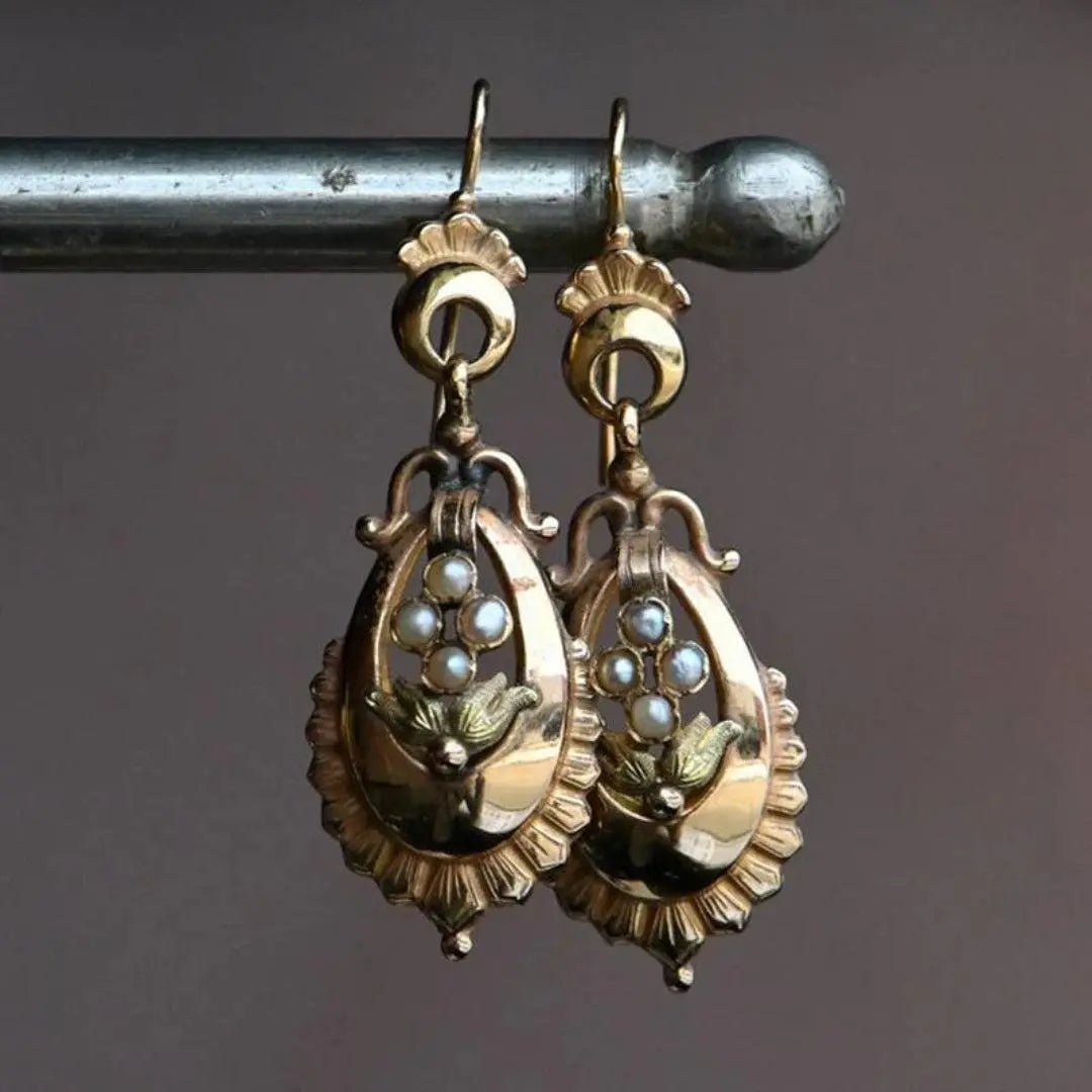 Gold-Plated Vintage Beetle Earrings Unique Joyas