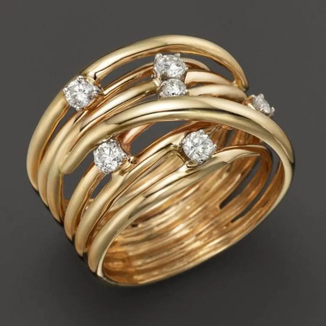 Vintage Gold Zirconia Thin Ring Unique Joyas