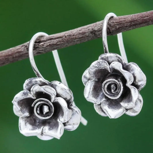 Vintage Silver Blossom Earrings Unique Joyas