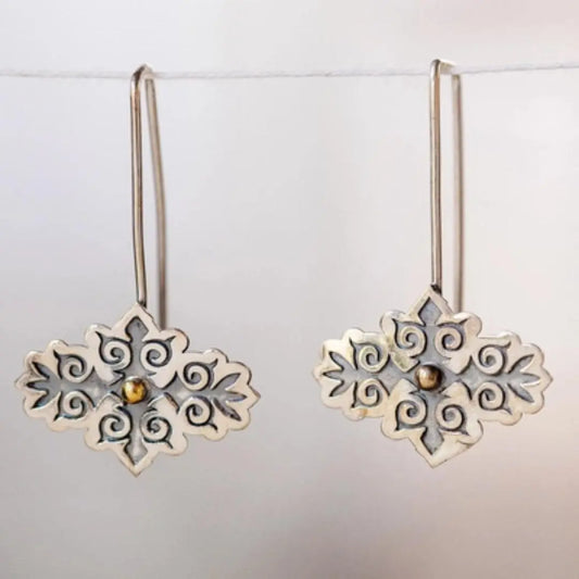 Vintage silver-plated earrings with inlaid golden stone Unique Joyas