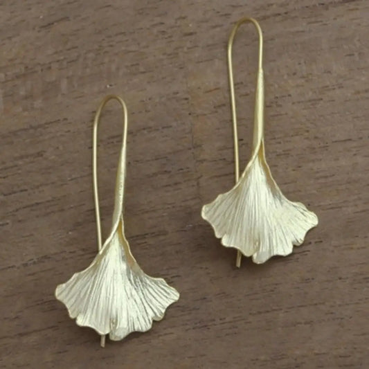 Vintage gold-plated petal earrings Unique Joyas