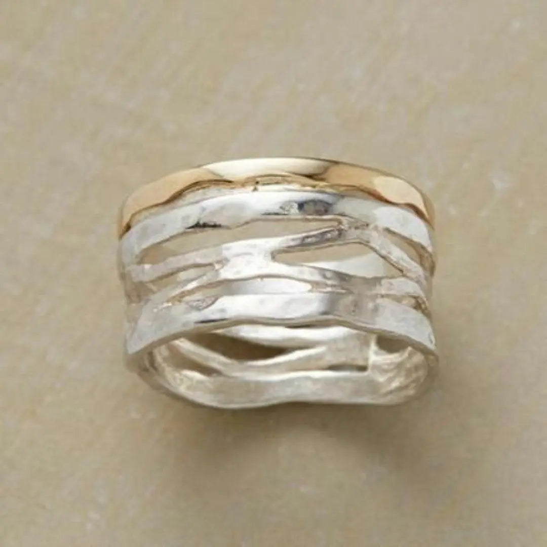 Vintage Gold & Silver Hollow Ring Unique Joyas