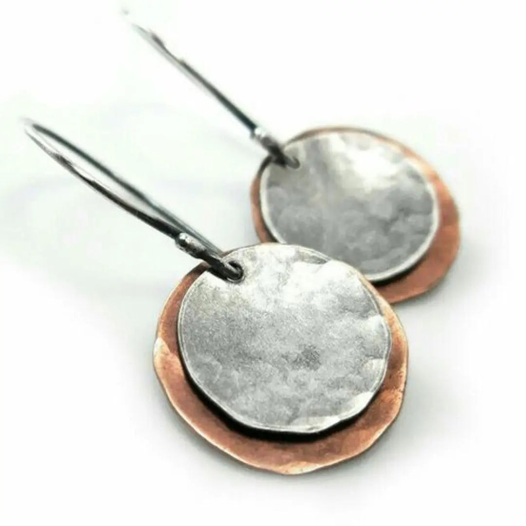 Vintage Silver & Bronze Plated Earrings Unique Joyas