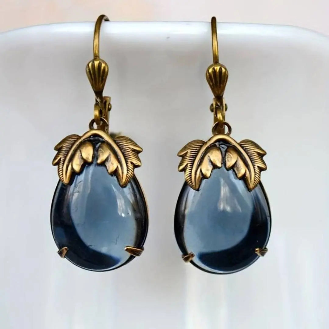 Vintage Blue Crystal Drop Gold Earrings Unique Joyas