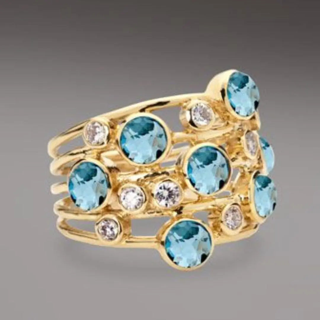 Vintage Blue Zirconia Gold Ring Unique Joyas