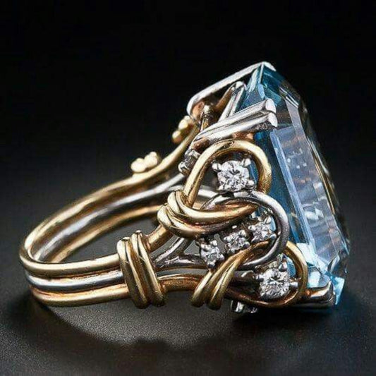 Vintage blue zirconia layered gold ring Claire Jewelry