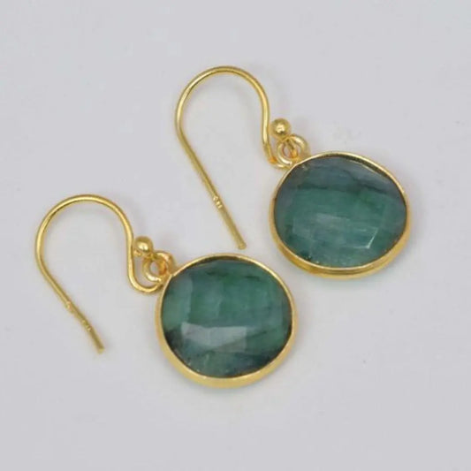 Vintage Green Glass Golden Earrings Unique Joyas