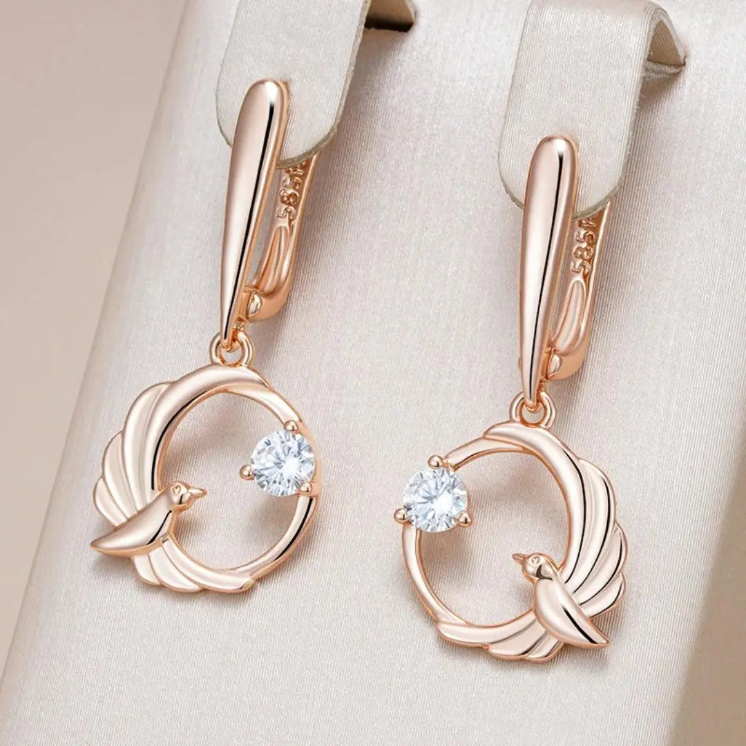 Elegant gold-plated shiny bird earrings Unique Joyas