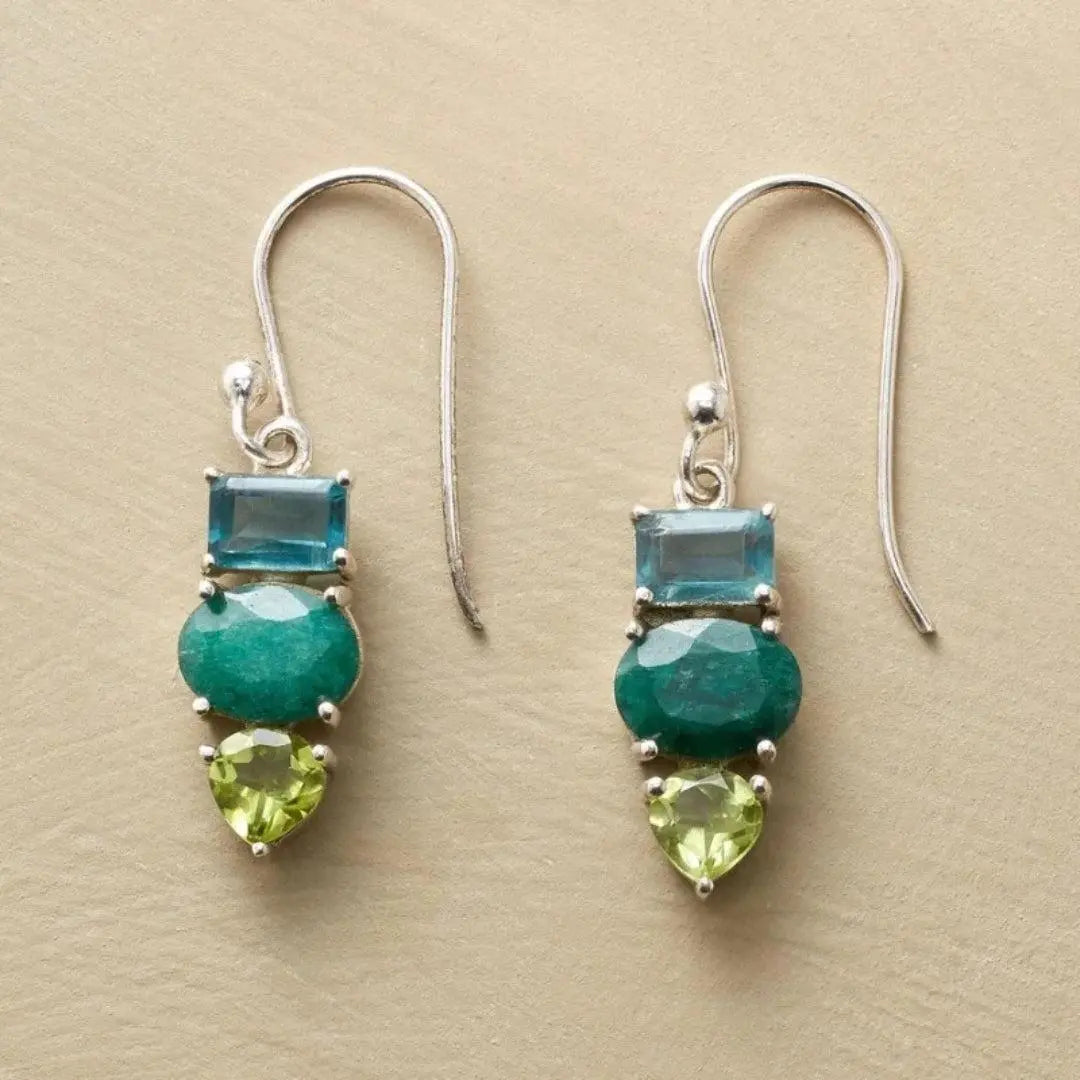 Vintage Green Stone Silver Earrings Unique Joyas