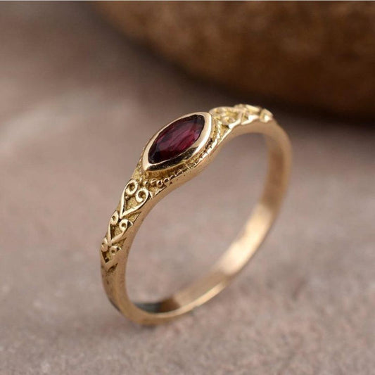 Golden Vintage Ring with Red Crystal claire