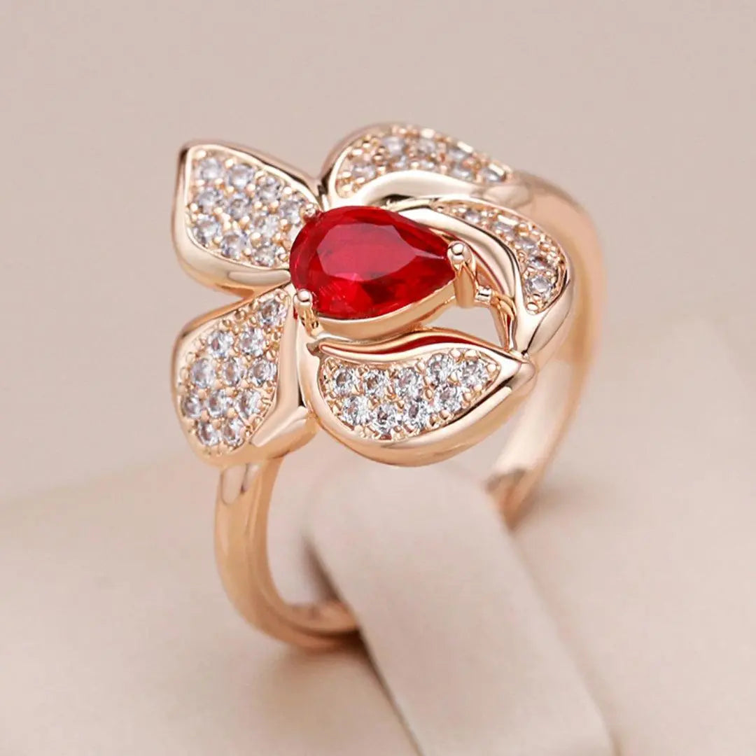 Elegant ring with red-gold crystal Unique Joyas