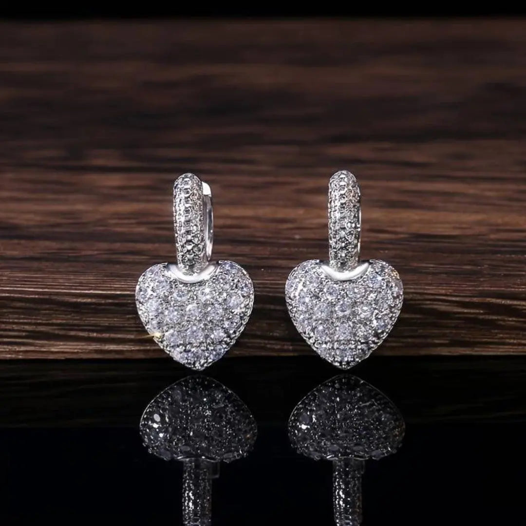 Elegant Shiny Heart Earrings Unique Joyas