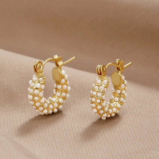 Gold-plated Pearl Earrings Unique Joyas