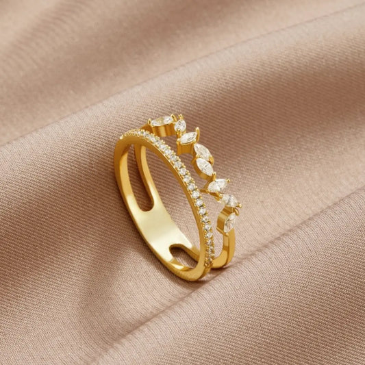 Double-layered zirconia ring in gold Unique Joyas