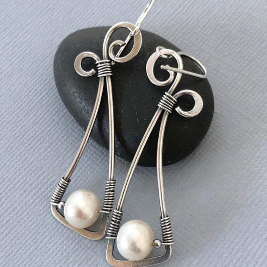 Vintage sterling silver pearl earrings Unique Joyas