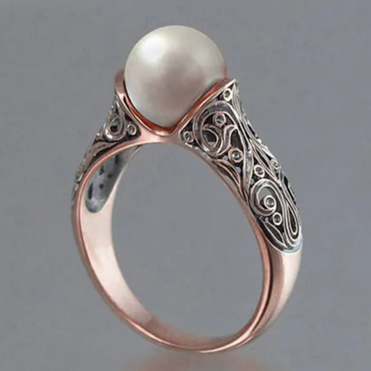 Vintage Rose Gold Pearl Ring Unique Joyas