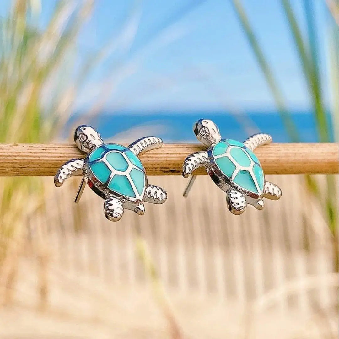 Opal and Silver Sea Turtle Earrings Unique Joyas