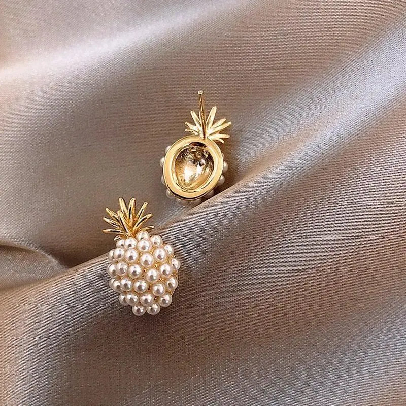 Tropical Pineapple and Pearl-Embellished Earrings Unique Joyas