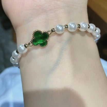 Emerald Clover Leaf Beaded Bracelet Unique Joyas