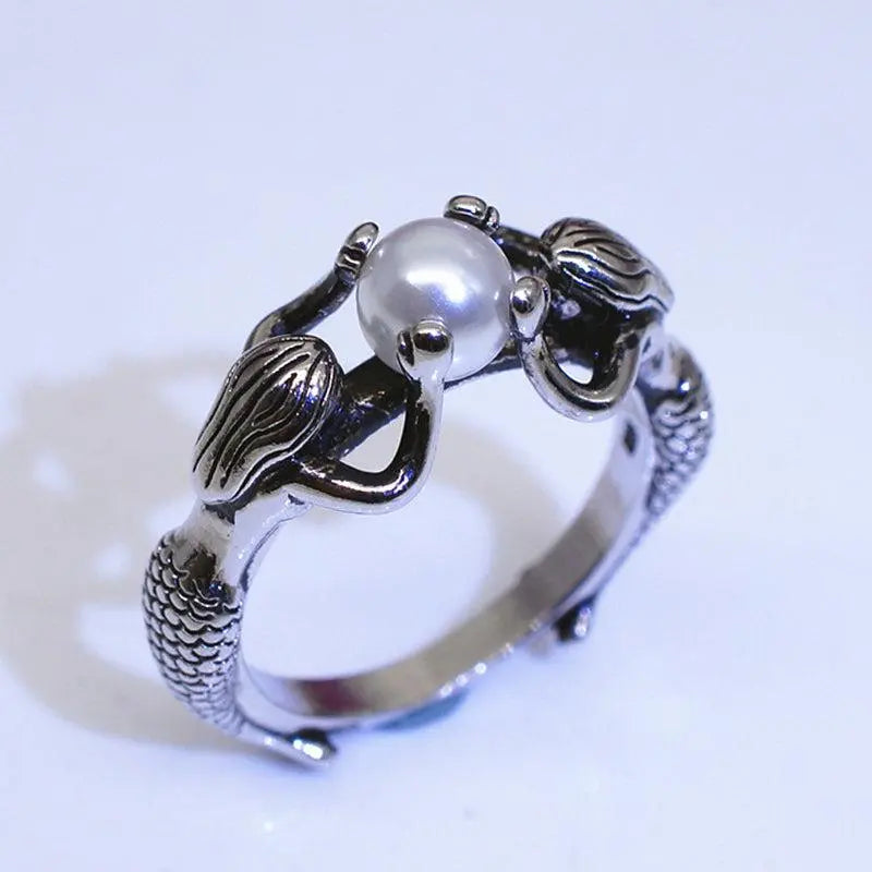 Mermaid Ring with Pearls in Silver Unique Joyas