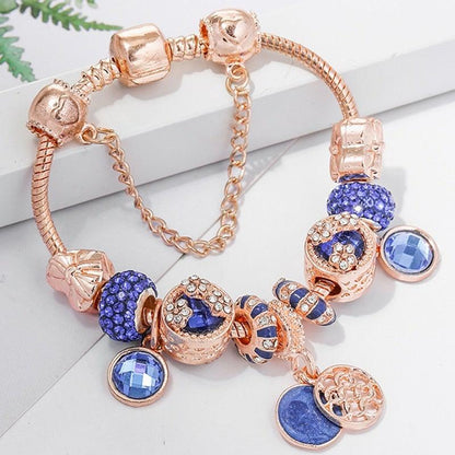 Bracelet in pink silver and blue crystal