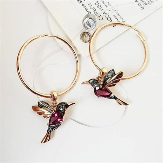 Limited Edition Flying Hummingbird Earrings with Zirconia Inlay Unique Joyas