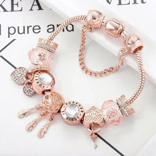 Rose Dreamcatcher Bracelet with Charms in Sterling Silver Included Unique Joyas