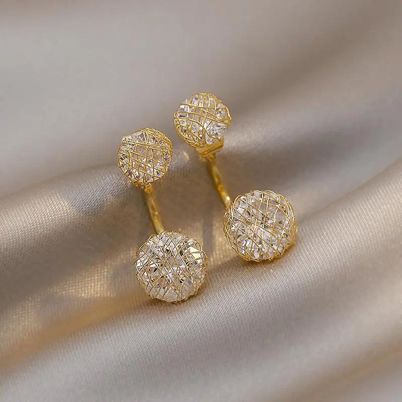 Shiny Double Ball Earrings in Gold Unique Joyas