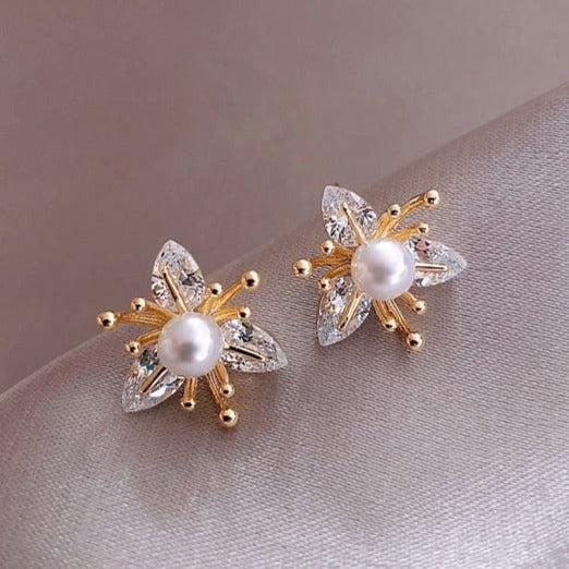 Crystal and Pearl Flower Earrings Claire