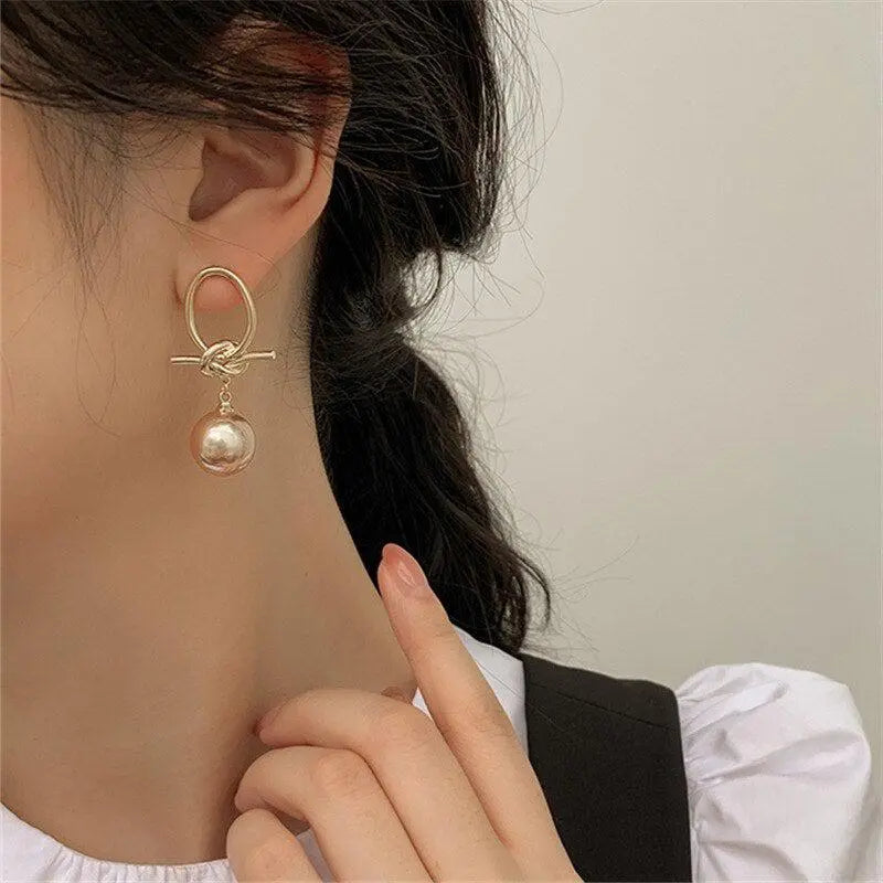 Gold Pearl Loop Earrings claire