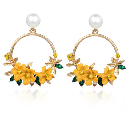 Gold Flower and Pearl Earrings