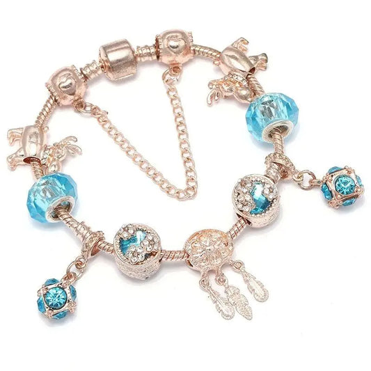 Bracelet made of rose silver and blue zirconias Unique Joyas