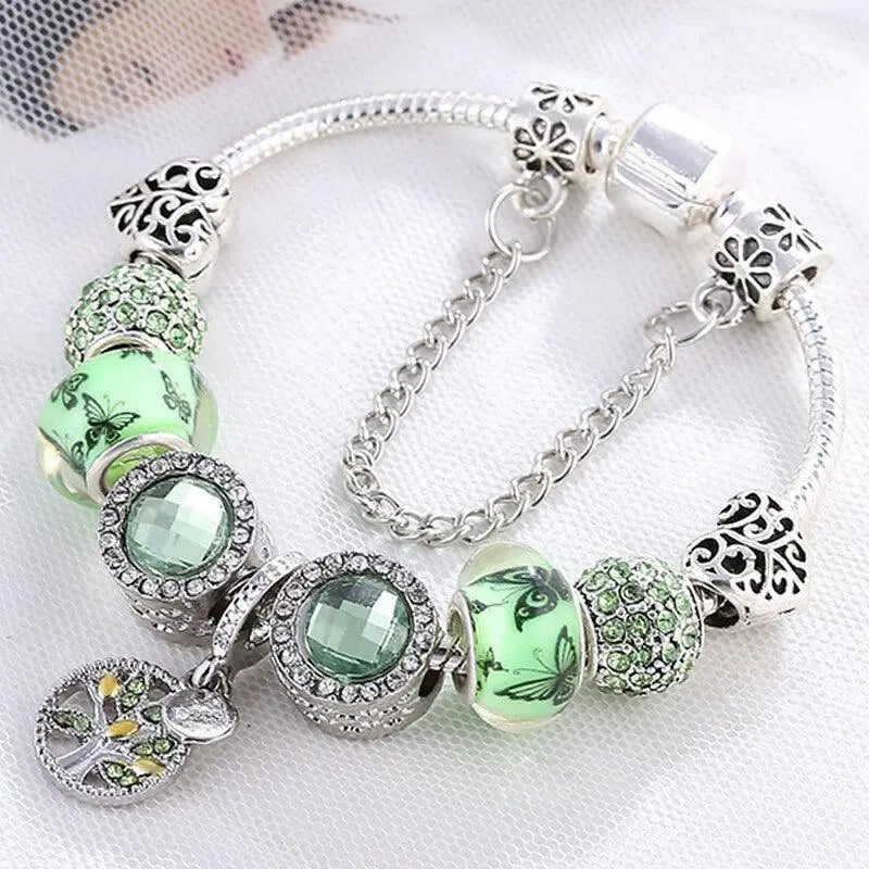 Bracelet in sterling silver and green crystal