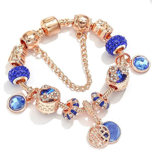 Bracelet in pink silver and blue crystal Unique Joyas