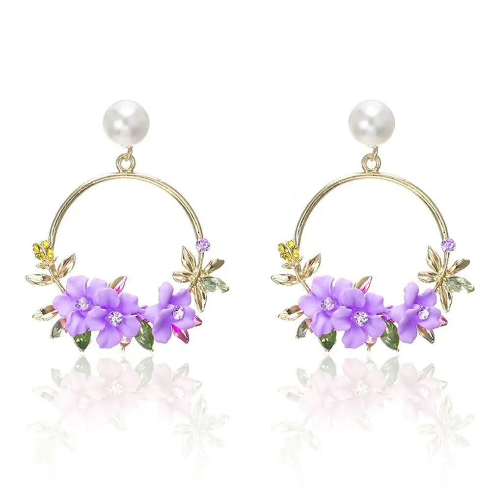 Gold Flower and Pearl Earrings Unique Joyas